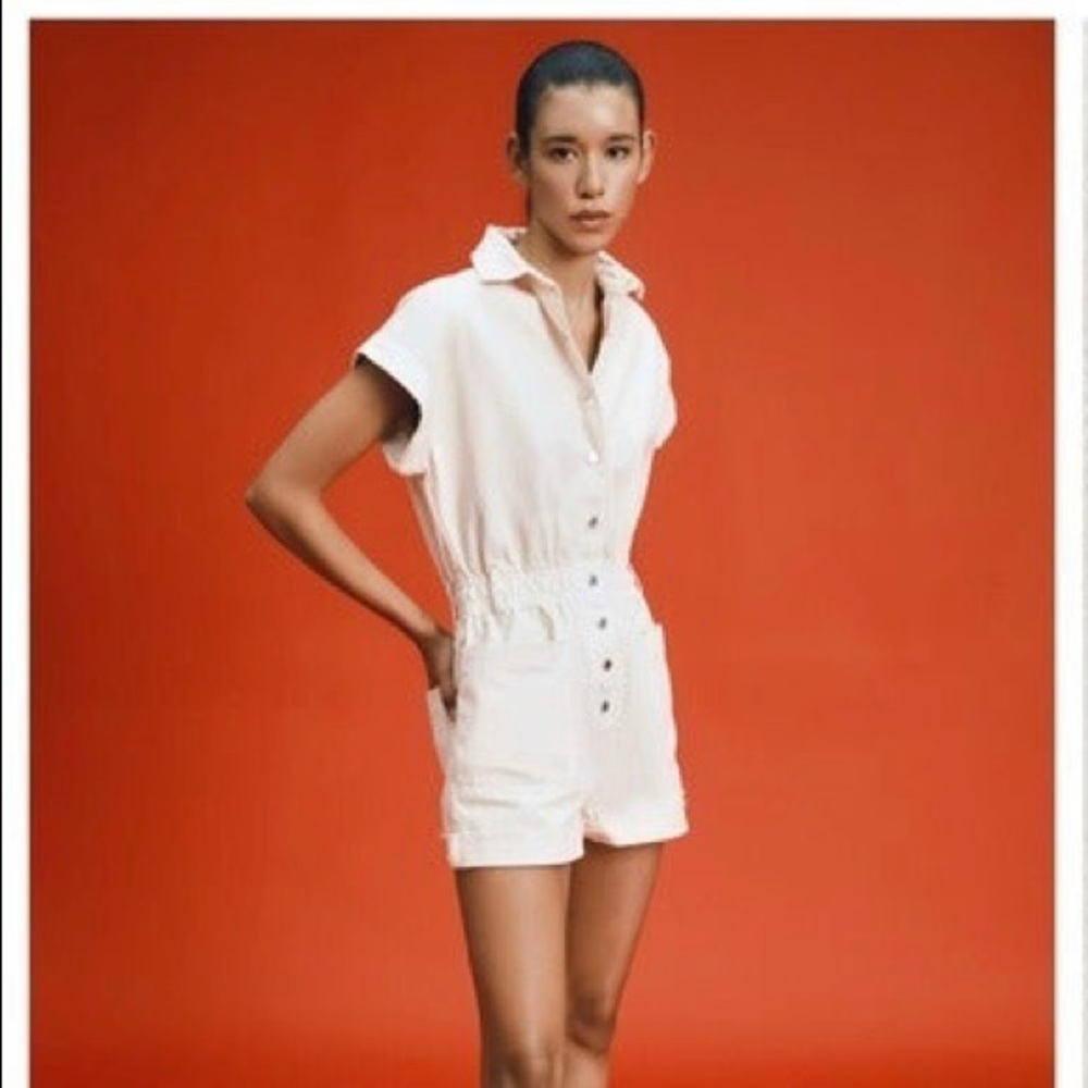 Zara Cream Denim Romper NWT